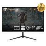 Klavye ve fare ile oyun oynayan savaşçı karakterli bilgisayar monitörü, Gameraider logosu ve teknik.