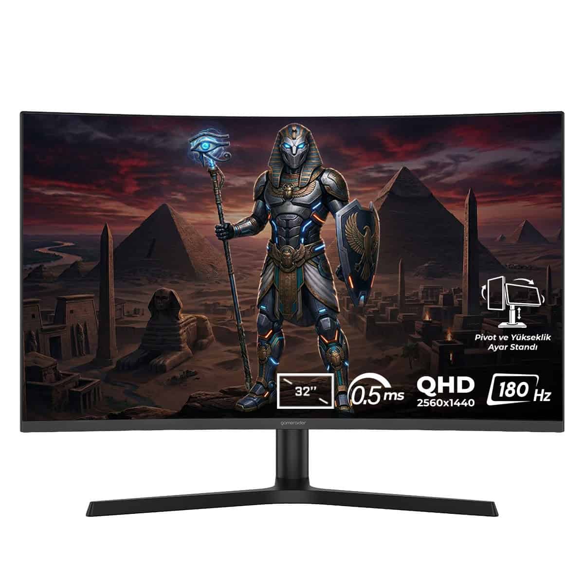 GameRaider HORUS GR32QC18V 32 inç 180Hz 0.5ms 2K QHD Adaptive Sync VA Kavisli Pivot Gaming Monitör- 2 Yıl Birebir Değişim Garantili-1 Yüksek çözünürlüklü oyun monitörü, güçlü grafik ve hızlı tepki süresi ile oyun deneyimini artırır.