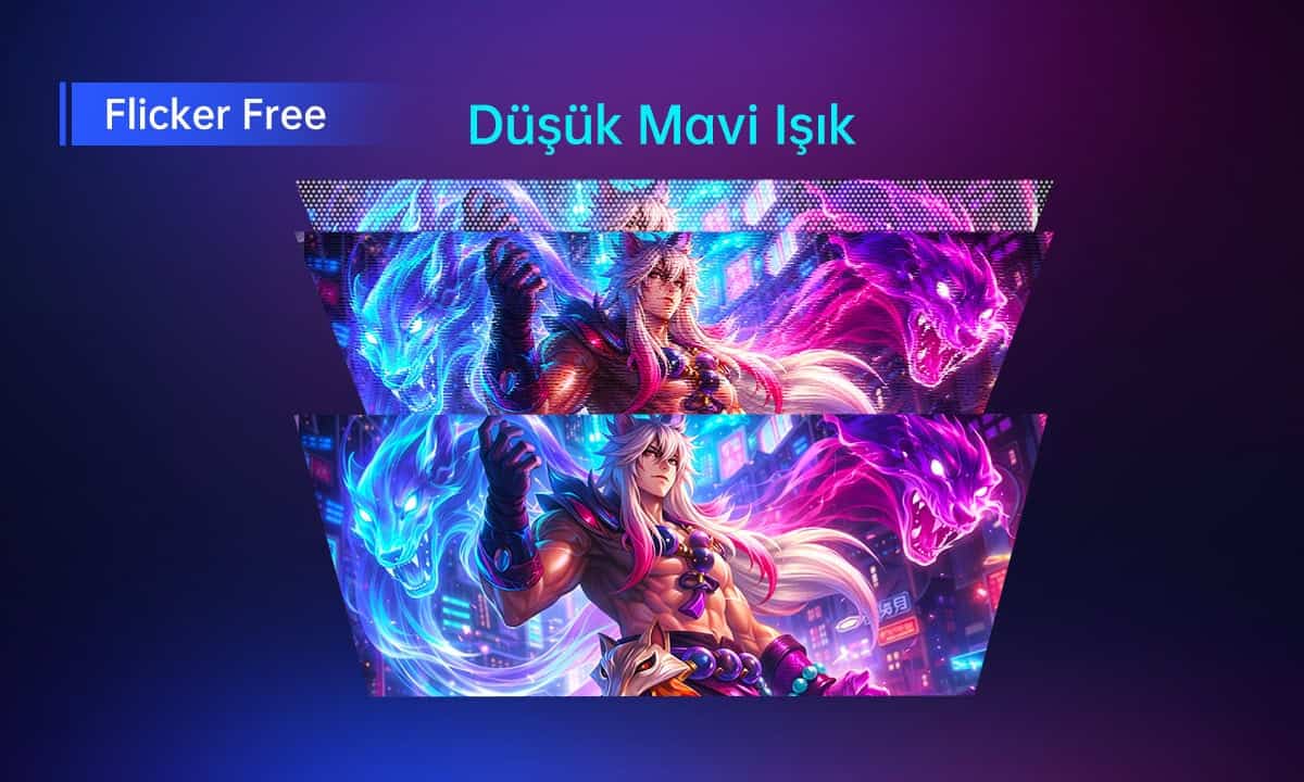 Düşük Mavi Işık Gaming Monitörü, Flicker Free Teknolojisi ile yüksek performans sağlar.