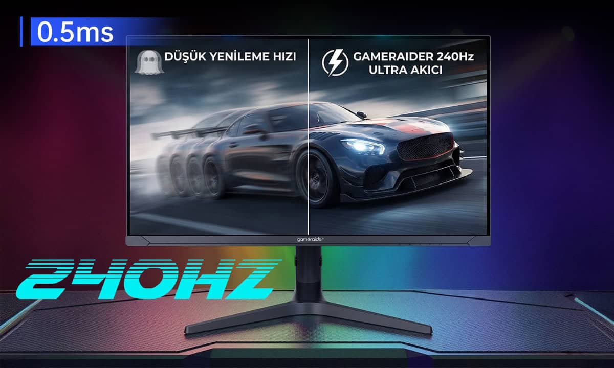 Yüksek yenileme hızına sahip oyun monitörü, 240Hz ultra akıcı görüntü ve düşük gecikme ile üstün oyu.