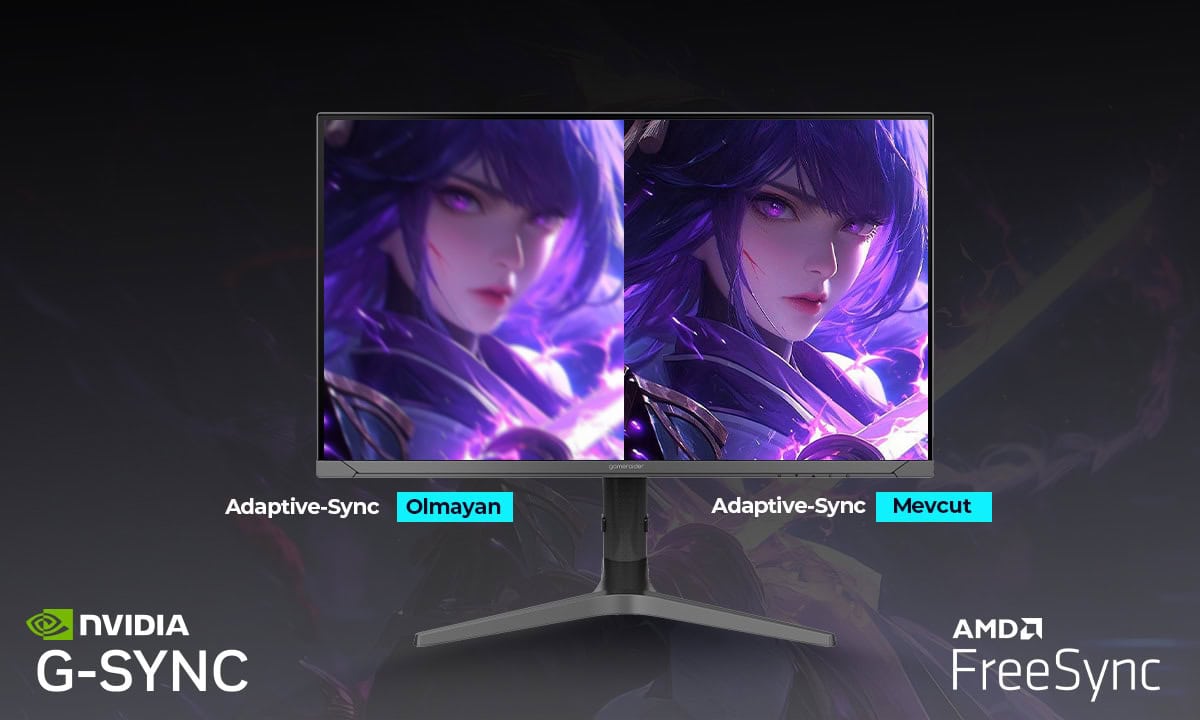 Yüksek çözünürlüklü oyun monitörü, NVIDIA G-SYNC ve AMD FreeSync teknolojileriyle optimize edilmiş g.