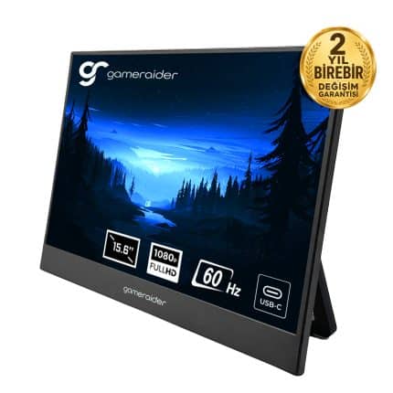 Yüksek çözünürlüklü oyun monitörü, 15.6 inç ekran, 1080p Full HD, 60Hz yenileme hızı ve USB-C bağlan.