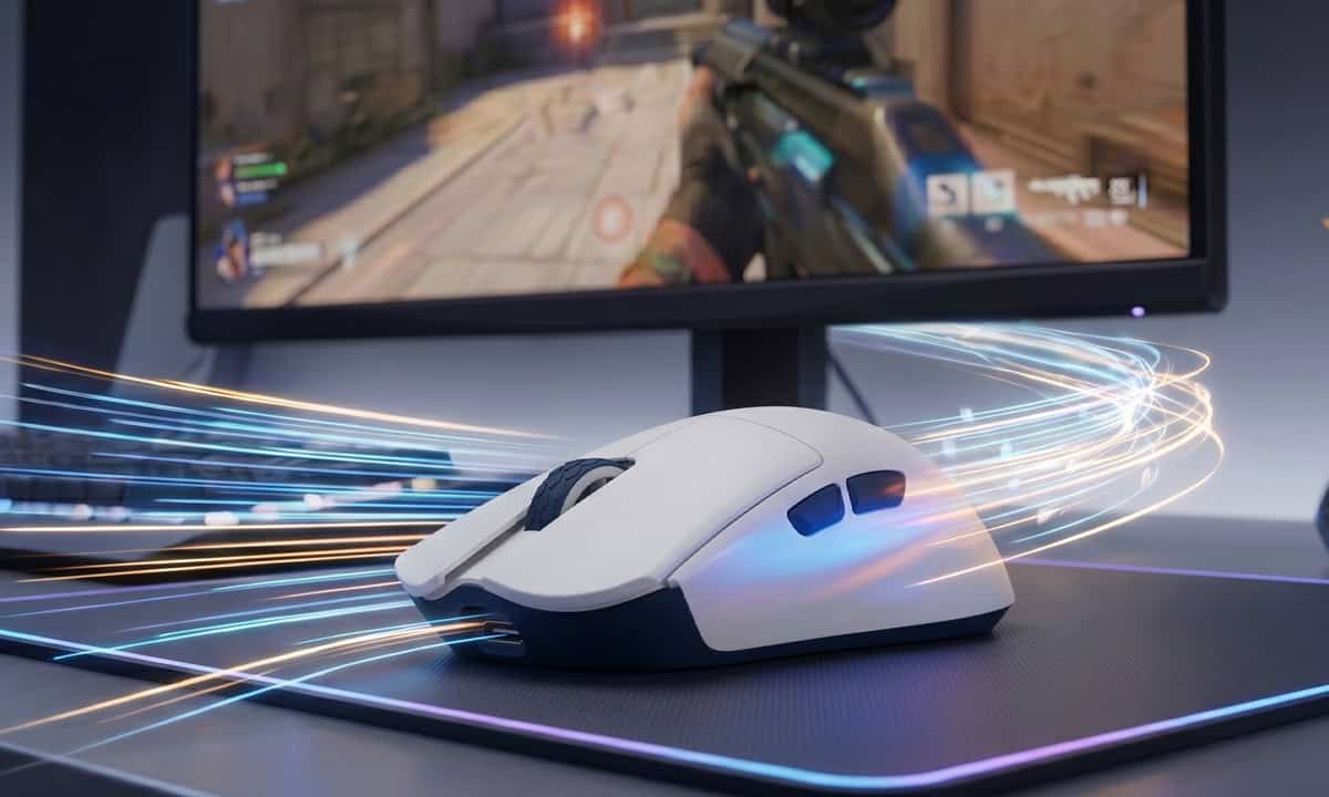 Gamer mouse ve bilgisayar ekranında oyun görüntüsü, oyun ve teknoloji teması.